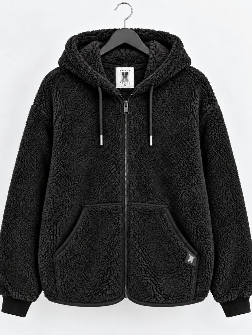Savage X Fenty Undercover Softie Plush Teddy Zip Hoodie XL Black NWOT